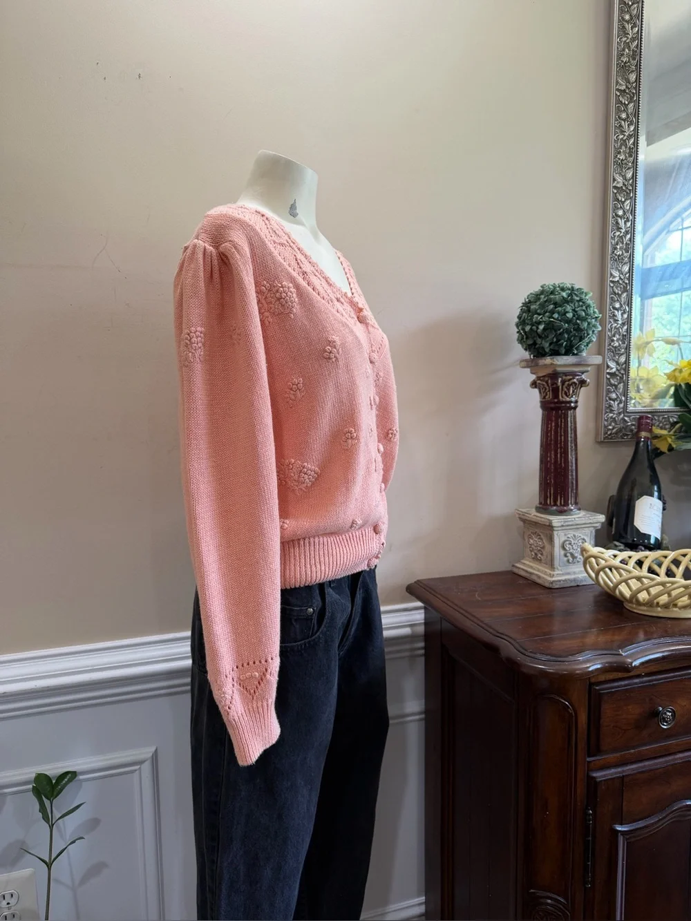 Vintage American Weekend Women's Pink V-Neck Button Cardigan Sweater - Picture 3 of 5